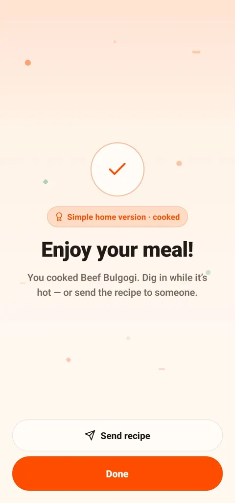 CookThis completion screen reading Enjoy your meal, you cooked Beef Bulgogi